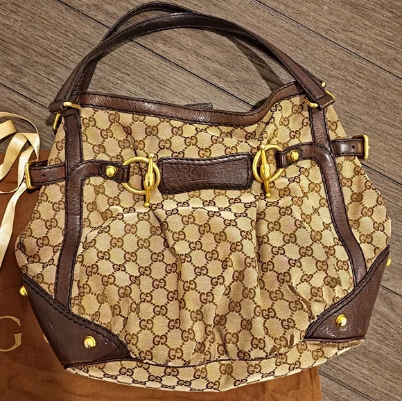 GUCCI Jockey Tote - Canvas with gold hardware - Pre-owned - Picture 5 of 17